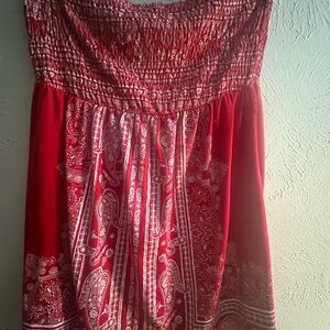 Red Paisley Strapless Dress
